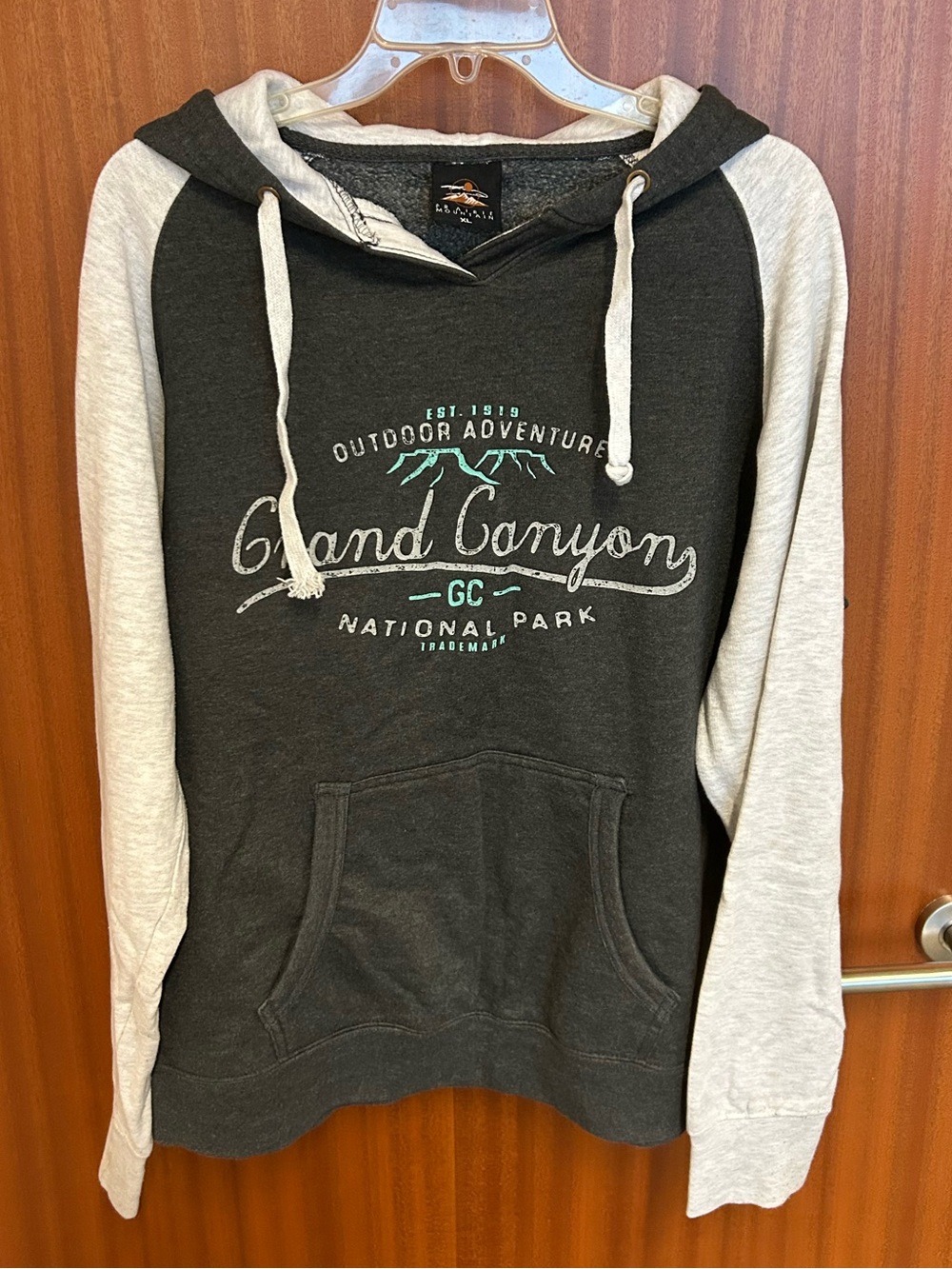Grand Canyon Hooded Pullover Sweatshirt - Dark Gray with Light Gray Sleeves